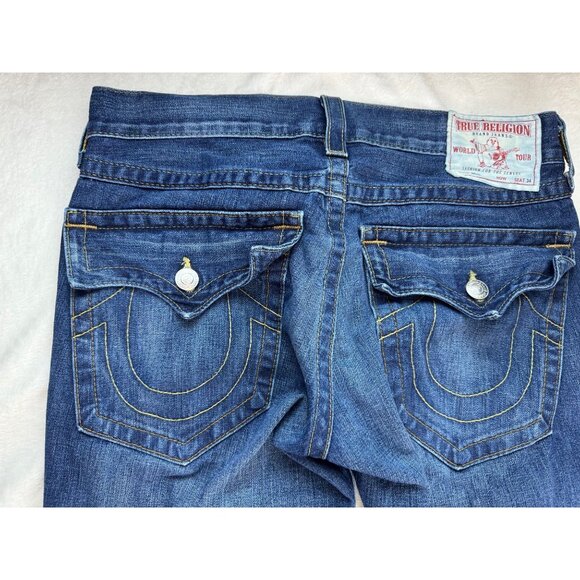 True Religion Jeans Mens Billy Flap Bootcut 33 *Measure 34x31 Medium Wash - Picture 1 of 14